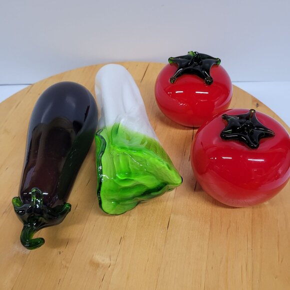 Lot 7 Vintage Hand Blown Glass Vegetables Fruits Murano Style Art Deco Style - Picture 8 of 8